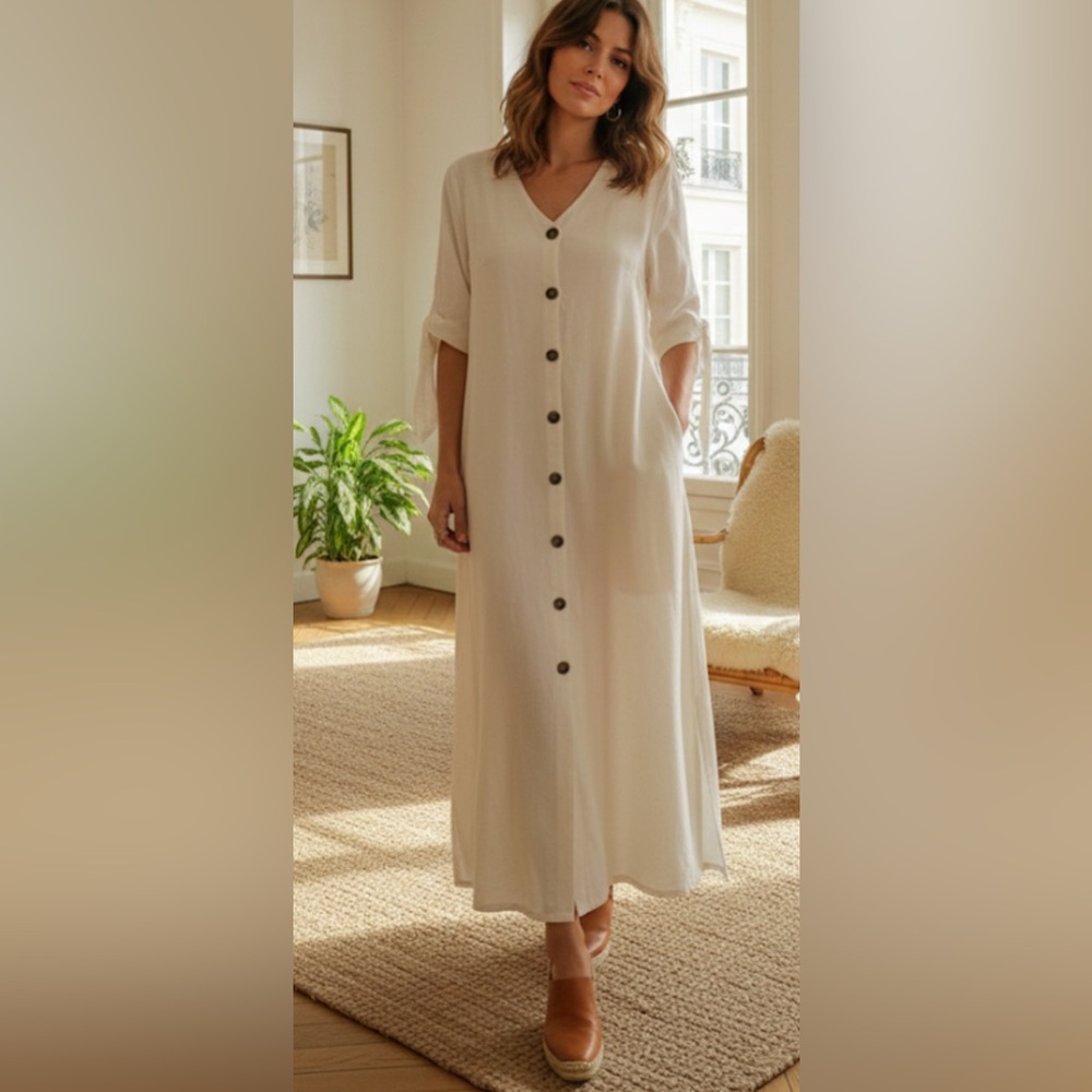 NWOT The Editor's Market $125 100% Linen Dress Size S | Quiet Luxury Sundress